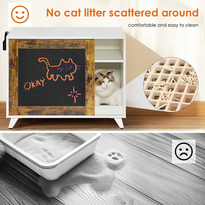 Litter Box Enclosure,Modern Hidden Cat Litter Box Enclosure Furniture with Scratching Pad for Living Room, White + vintage